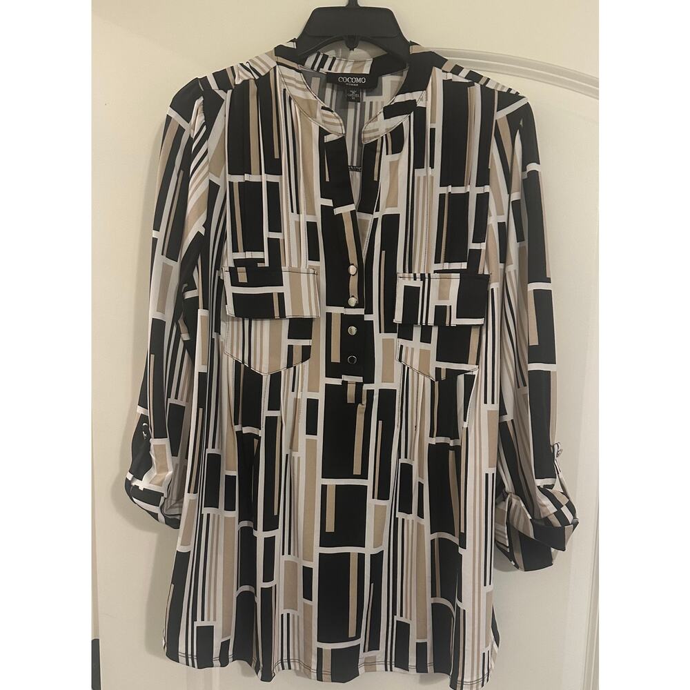 Cocomo 1X Colorblock Button Top 3/4 Cuff Sleeve Plus Size